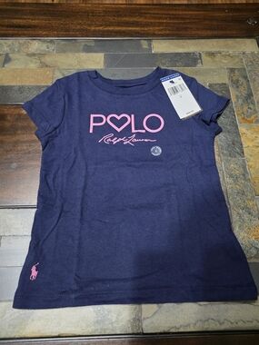 Ralph Lauren Navy Tee with Pink POLO Logo